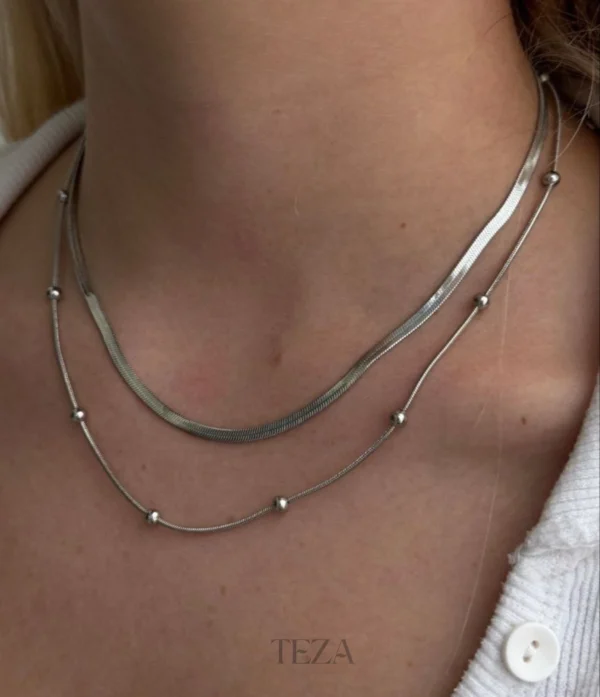 Double Layered Snake Chain Necklace for Women (2) Double Layered Snake Chain Necklace for Women