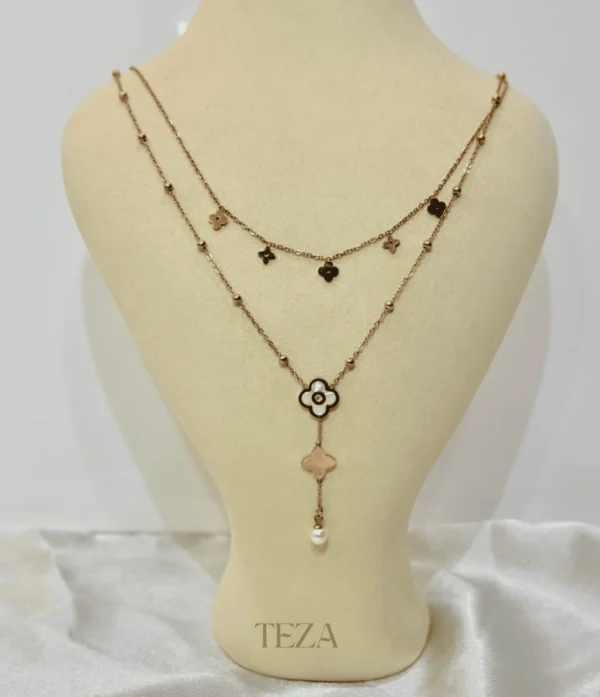 Layered Clover & Pearl Pendant Necklace for womens Layered Clover & Pearl Pendant Necklace for womens