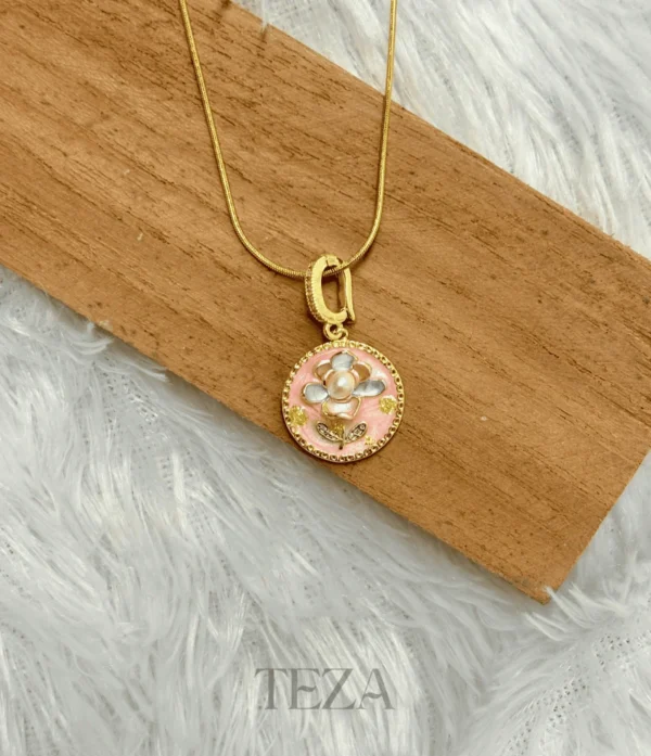 Pink Floral Pendant Necklace – Stainless Steel Chain for women Pink Floral Pendant Necklace – Stainless Steel Chain for women