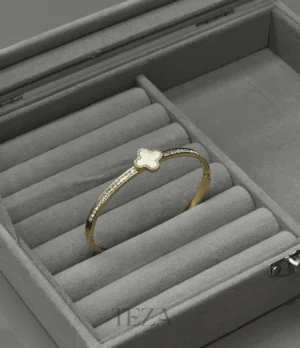 Stainless Steel Clover Bangles – White Enamel Gold Bangle for women Stainless Steel Clover Bangles – White Enamel Gold Bangle for women