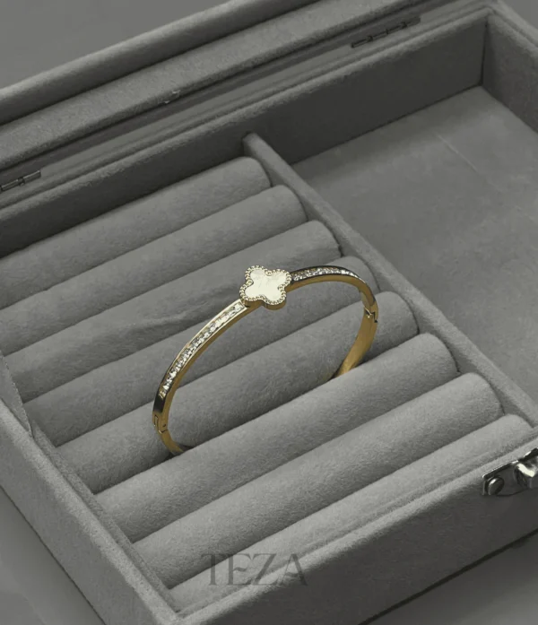 Stainless Steel Clover Bangles – White Enamel Gold Bangle for women