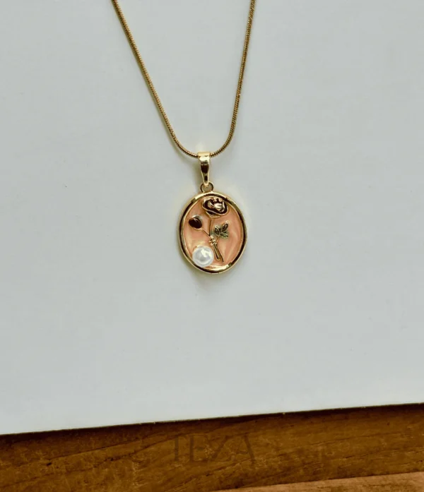 Women’s Stainless Steel Flower Necklace for women Women’s Stainless Steel Flower Necklace – Pink Enamel Pendant