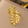 Adjustable 18K Gold Plated Leaf Ring for Women