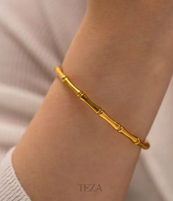Anti Tarnish 18k Gold Bamboo Design Bracelet Bangle For Girls & Women