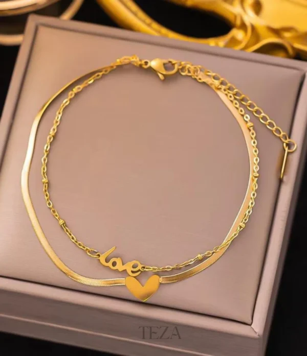 Double layer snake chain love chatm bracelet for women