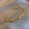 Exclusive Golden Bamboo Cuff Bracelet for Women – Gold Plated Adjustable Jewelry