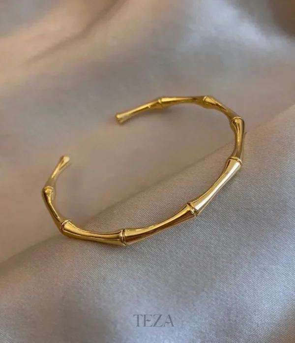 Exclusive Golden Bamboo Cuff Bracelet for Women – Gold Plated Adjustable Jewelry