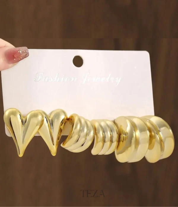 Latest Korean 3 Pair Gold-Plated Stud Earring Combo Set for Girls Trendy Daily Wear Jewelry