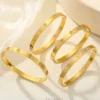 Real Gold Plated 18K Gold Cross Heart Shape Waterproof Non Tarnish Titanium Steel Bangle