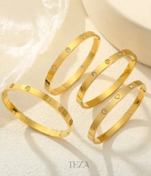 Real Gold Plated 18K Gold Cross Heart Shape Waterproof Non Tarnish Titanium Steel Bangle Real Gold Plated 18K Gold Cross Heart Shape Waterproof Non Tarnish Titanium Steel Bangle