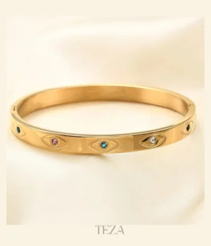 Simple Style Devil’s Eye 18K Gold Plated Bangle Teza Jewellery Simple Style Devil’s Eye 18K Gold Plated Bangle Teza Jewellery