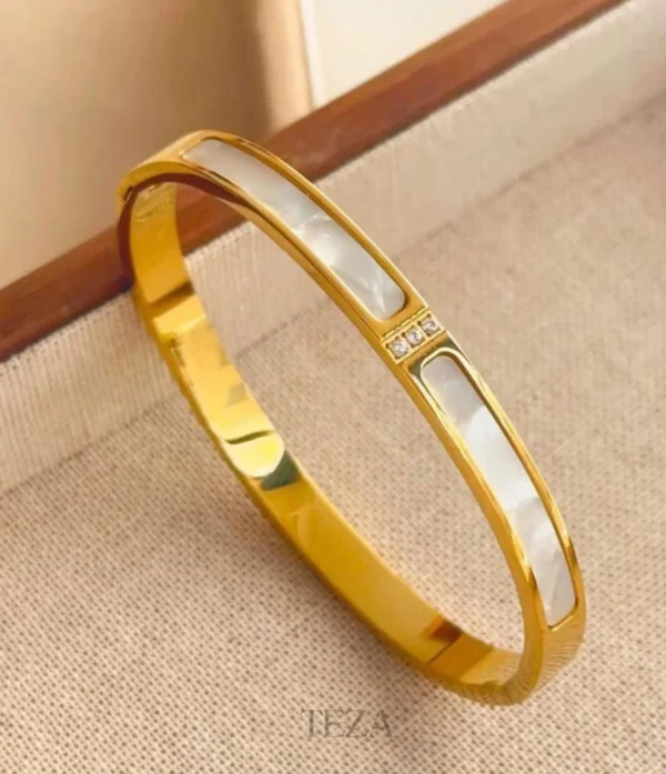 Stainless Steel Cubic Zirconia Gold-Plated Kada for Women | Elegant Designer Bracelet