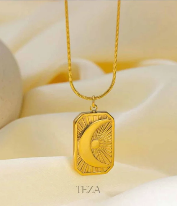 18K Gold Plated Sun & Moon Pendant Necklace – Celestial Jewelry Celestial Crescent 18K Gold Plated Moon & Sun Pendant Necklace for Women
