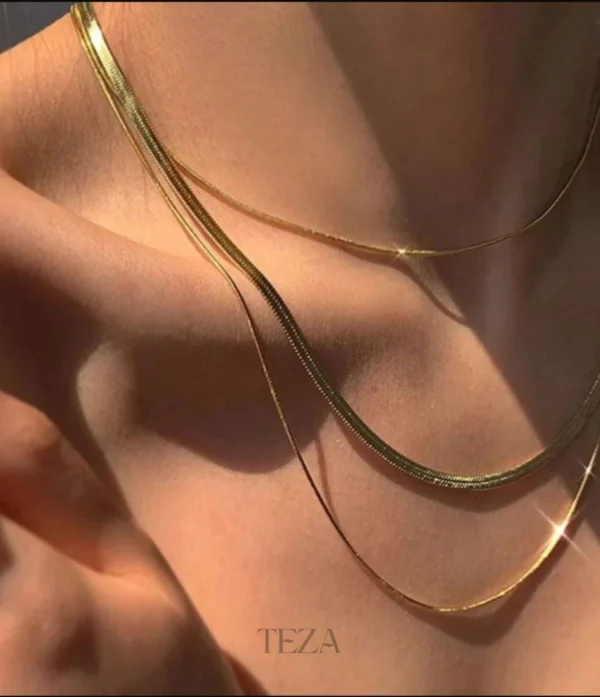 18KT Gold Plated Tri Layered Silk Chain for Women Layered Necklace