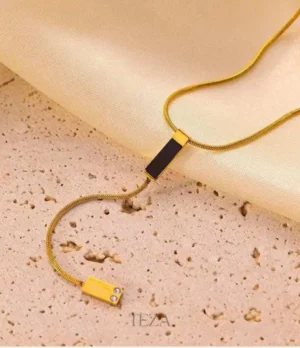 Black Enamel Stone Long Tassel Gold Necklace for Women Black Enamel Stone Long Tassel Gold Necklace for Women