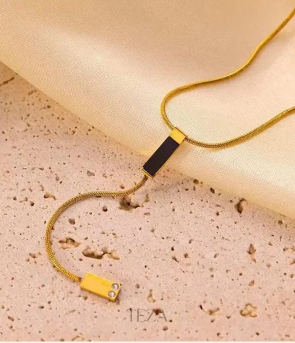 Black Enamel Stone Long Tassel Gold Necklace for Women Black Enamel Stone Long Tassel Gold Necklace for Women