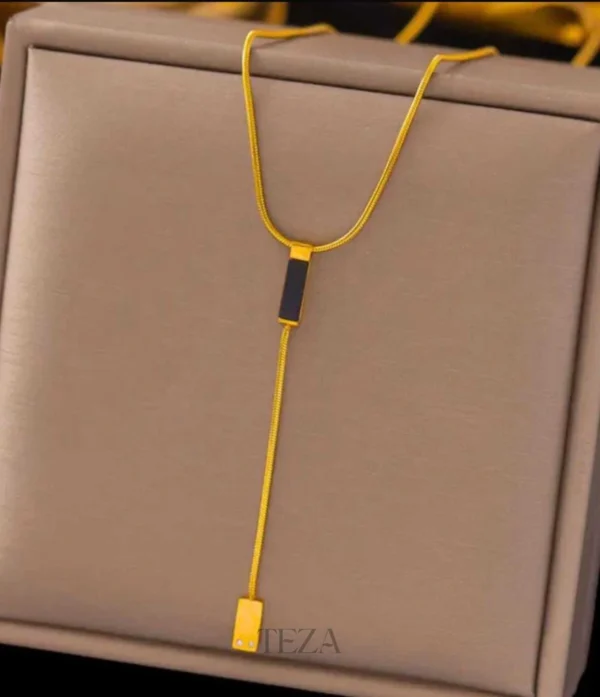 Black Enamel Stone Long Tassel Gold Necklace for Womens Black Enamel Stone Long Tassel Gold Necklace for Womens