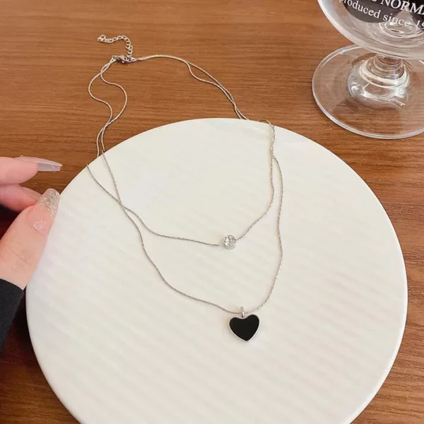 Black Heart Layered Chain Necklace Black Heart Layered Chain Necklace