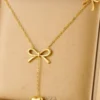 Cute Bow Lariat Necklace for Women Dainty Gold Plated Adjustable Pendant Cute Bow Lariat Necklace for Women Dainty Gold Plated Adjustable Pendant