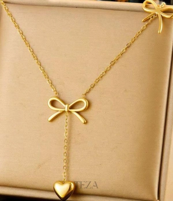 Cute Bow Lariat Necklace for Women Dainty Gold Plated Adjustable Pendant Cute Bow Lariat Necklace for Women Dainty Gold Plated Adjustable Pendant