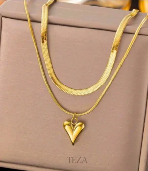 Gold-Plated Anti Tarnish Heart Themed Layered Necklace for Women – Trendy Jewelry Gold-Plated Anti Tarnish Heart Themed Layered Necklace for Women – Trendy Jewelry