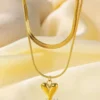Gold-Plated Heart Layered Necklace Anti Tarnish Jewelry for Girls