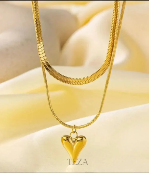 Gold-Plated Heart Layered Necklace Anti Tarnish Jewelry for Girls