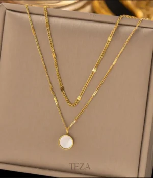 Layered Gold Necklace with Round Pearl-Like Pendant – Elegant Multi-Chain Jewelry for Women Layered Gold Necklace with Round Pearl-Like Pendant – Elegant Multi-Chain Jewelry for Women