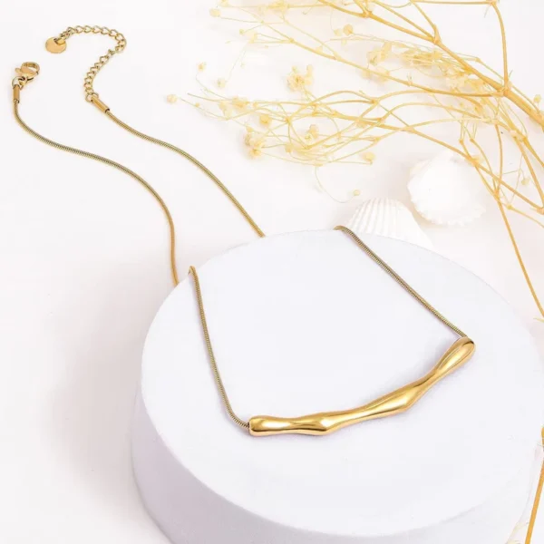 Minimalist Abstract Bar Pendant Necklace in Polished Gold Finish Stainless Steel Necklace Minimalist Abstract Bar Pendant Necklace in Polished Gold Finish – Stainless Steel Necklace for Women