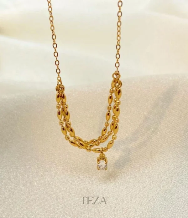 Multi-Layer Tassel Zircon Stainless Steel Necklace for Women – Gold-Plated Elegant Jewelry Simple Temperament Multi-Layer Tassel Zircon Stainless Steel Necklace for Women