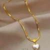 Necklace Flat Chain with Pearl Heart in Gold – Fashion Jewelry for Women Necklace Flat Chain with Pearl Heart in Gold – Fashion Jewelry for Women