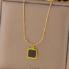Stylish Gold Plated Anti-Tarnish Black Square Charm Necklace – Stainless Steel Waterproof Jewelry for Women & Girls (2) Stylish Gold Plated Anti-Tarnish Black Square Charm Necklace – Stainless Steel Waterproof Jewelry for Women & Girls