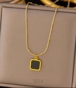Stylish Gold Plated Anti-Tarnish Black Square Charm Necklace – Stainless Steel Waterproof Jewelry for Women & Girls (2) Stylish Gold Plated Anti-Tarnish Black Square Charm Necklace – Stainless Steel Waterproof Jewelry for Women & Girls