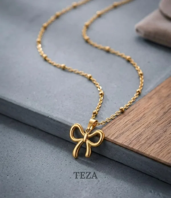 Gold-Plated Bow Pendant Necklace