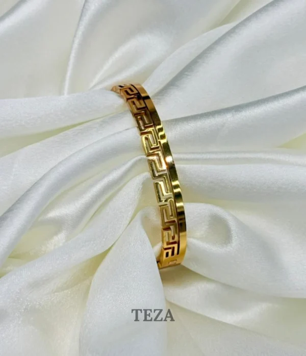 Premium Gold-Plated Greek Key Bangle Bracelet for Women Luxury Designer Kada
