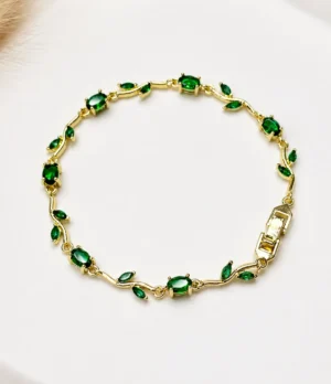 Premium Gold-Plated Green Tulip Stone Bracelet for Women