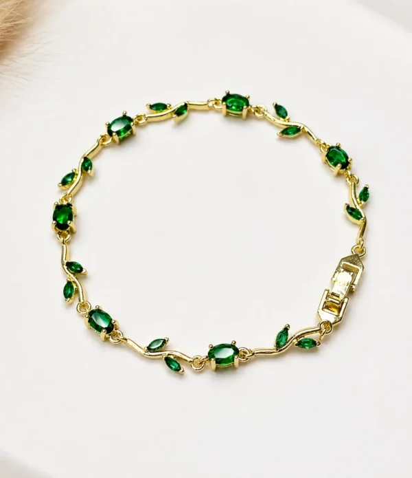 Premium Gold-Plated Green Tulip Stone Bracelet for Women