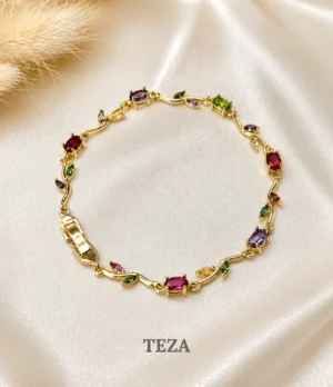 Premium Gold-Plated Multicolor Stone Bracelet for Women Elegant Designer Chain Bracelet