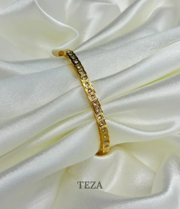 Premium Gold-Plated Square Crystal Bangle for Women Elegant Designer Bracelet