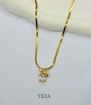 Crystal Bow Gold Plated Pendant Necklace for Women