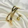 Elegant Criss-Cross Gold Bangle & Ring Combo Set for Women Modern Fashion Jewellery