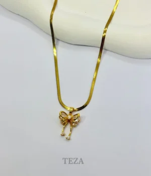 Elegant Gold-Plated Butterfly Bow Pendant Necklace for Women Crystal Fashion Jewellery