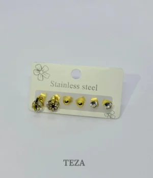 Floral Crystal Stud Earrings Set for Women – Premium Stainless Steel Gold Plated Earrings Combo
