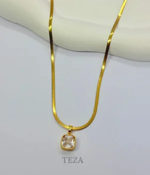 Premium Gold-Plated Crystal Pendant Snake Chain Necklace for Women Minimal Stainless Steel Jewellery