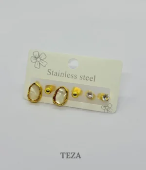 Premium gold-plated pearl and crystal stud earrings set for women