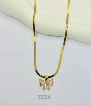 Stylish Gold-Plated Crystal Bow Pendant Necklace for Women Minimal Fashion Jewellery